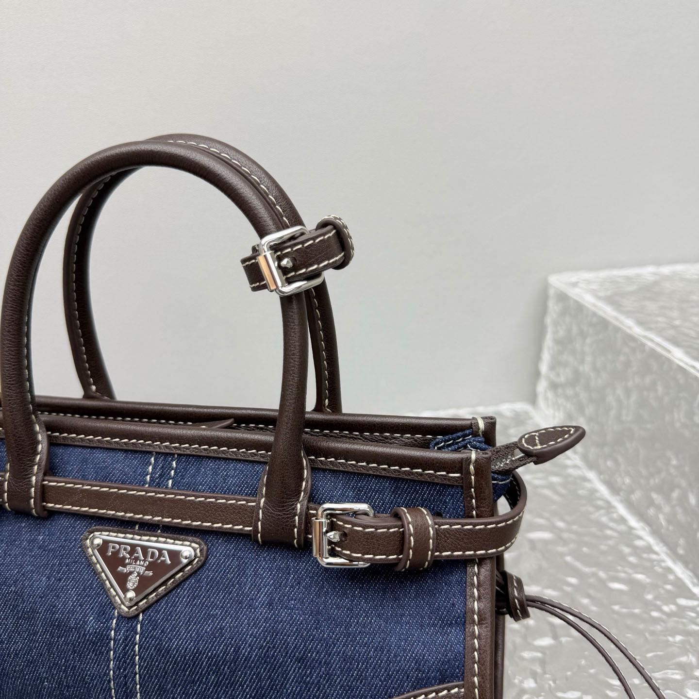 Prada Bonnie Small Denim And Leather Handbag - DesignerGu