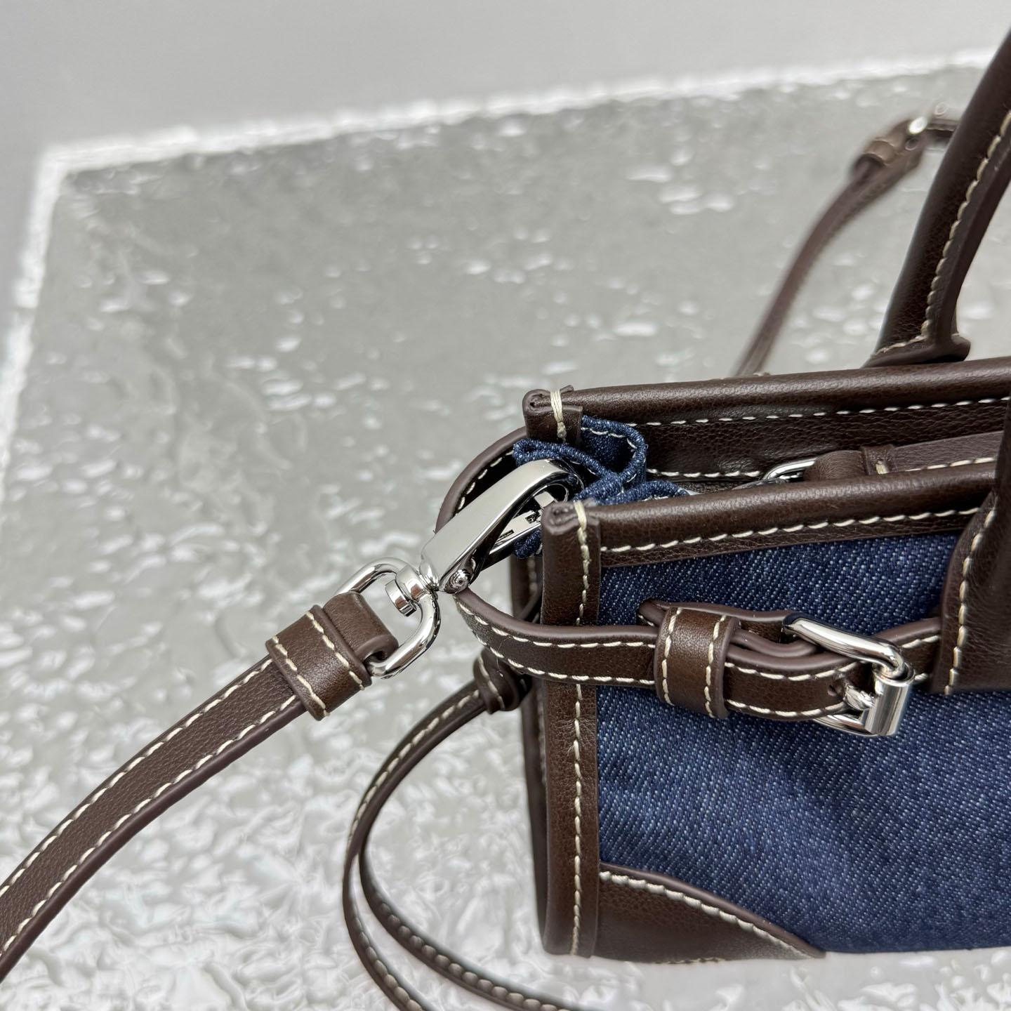 Prada Bonnie Small Denim And Leather Handbag - DesignerGu
