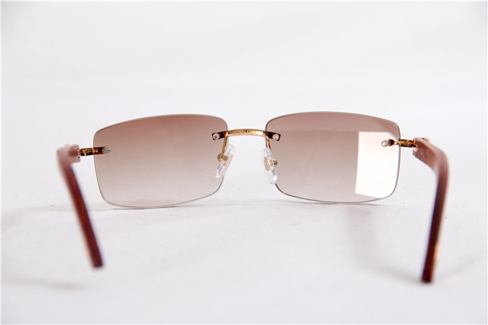 Cartier 3524012 Wood Big Lens Sunglasses In Gold Brown - 