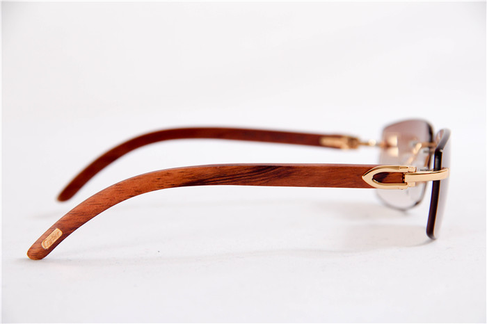 Cartier 3524012 Wood Big Lens Sunglasses In Gold Brown - 