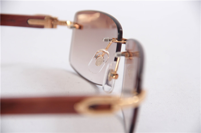 Cartier 3524012 Wood Big Lens Sunglasses In Gold Brown - 