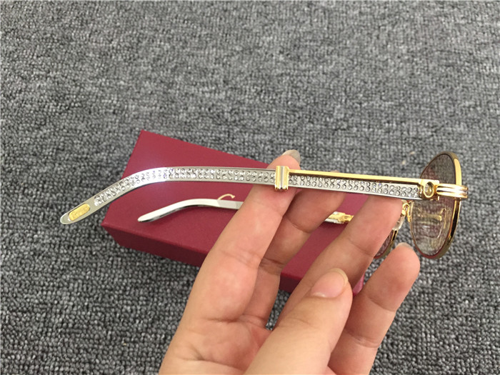 Cartier 7550178 55-22 Diamond Silver Curve Stainless Steel Sunglasses In Gold Brown - DesignerGu