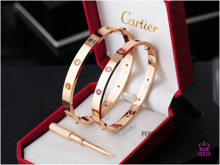 Cartier Love Bracelet Gold With Colorful Stones - DesignerGu