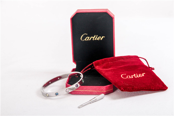 Cartier Love Bracelet Silver With Colorful Stones - DesignerGu