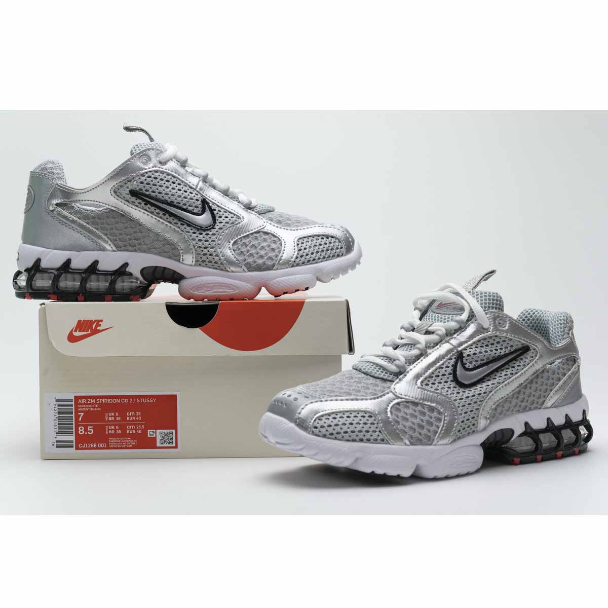 Stussy X Nike Air Zoom Spiridon Caged 2 Metallic Silver - 
