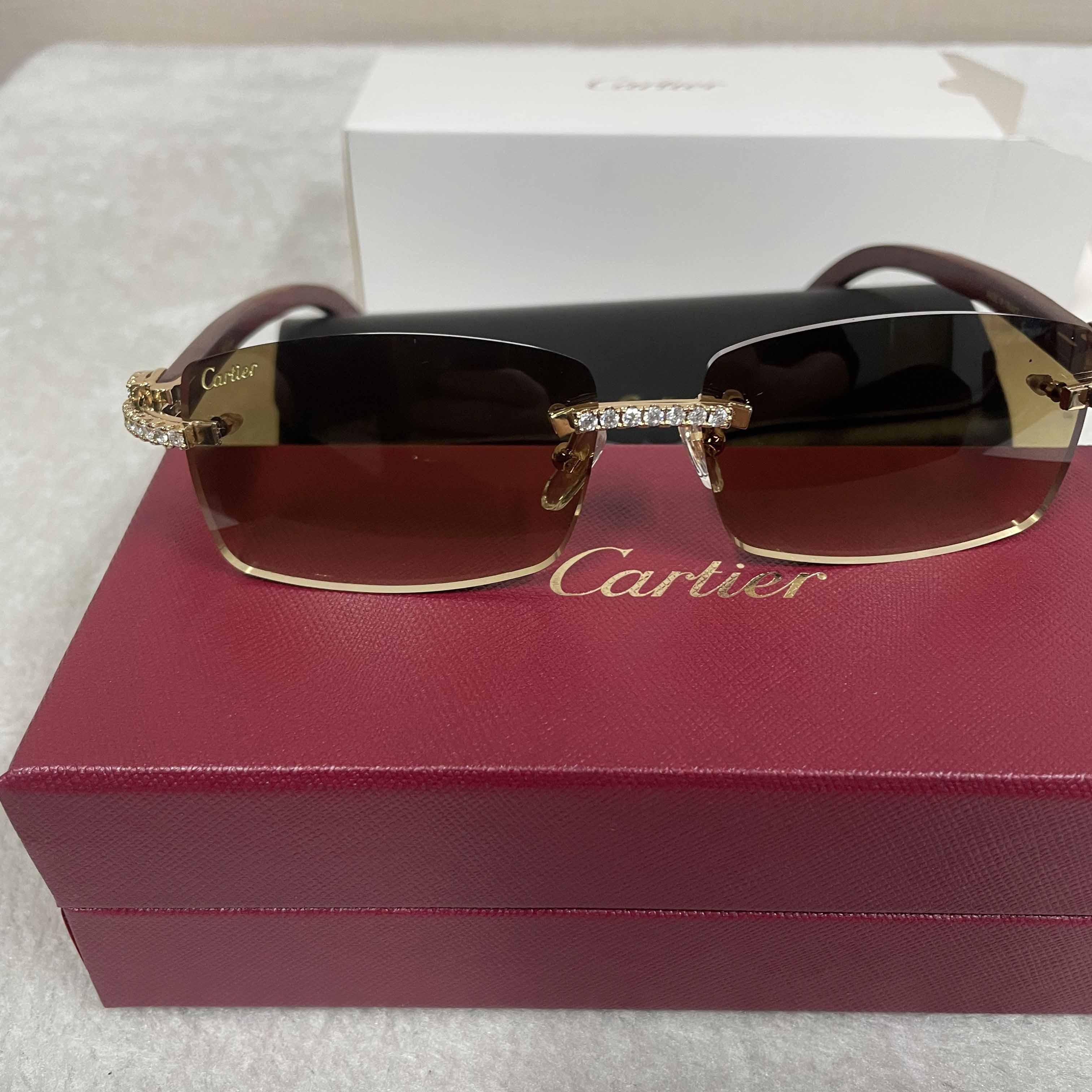 Cartier 3524012 Diamond Wood Sunglasses In Gold - 