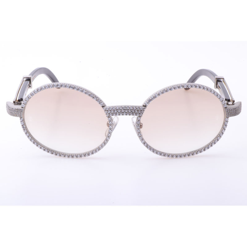 Cartier  7550178 55-22 New Full Diamond White Mix Black Buffalo Sunglasses In Silver Brown - 