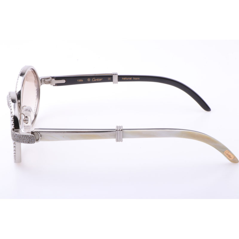 Cartier  7550178 55-22 New Full Diamond White Mix Black Buffalo Sunglasses In Silver Brown - 