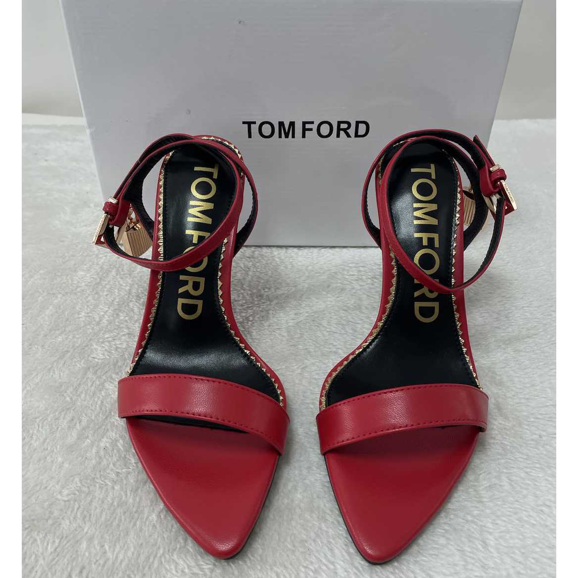 Tom Ford Shiny Leather Padlock Pointy Naked Sandal - 