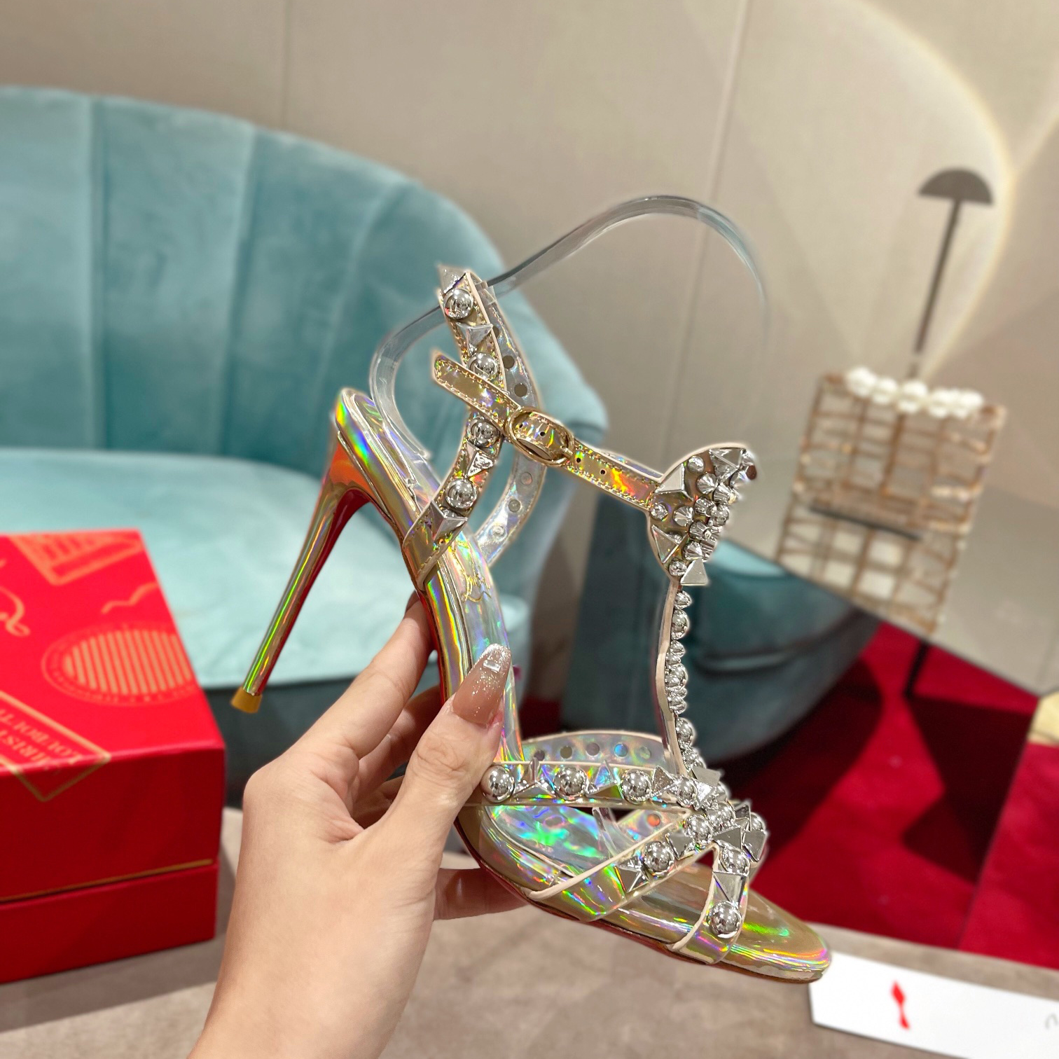 Christian Louboutin Silver Sandal（10cm Heel Height） - 