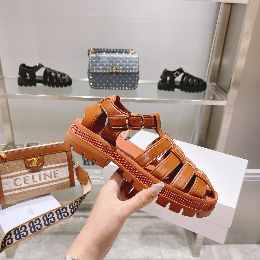 Celine Clea Chunky Sandal  In Calfskin - 