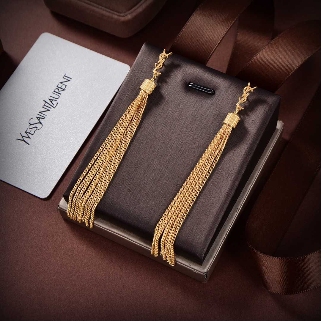 Saint Laurent Loulou Earrings With Chain Tassels In Light Gold-Colored Brass - DesignerGu