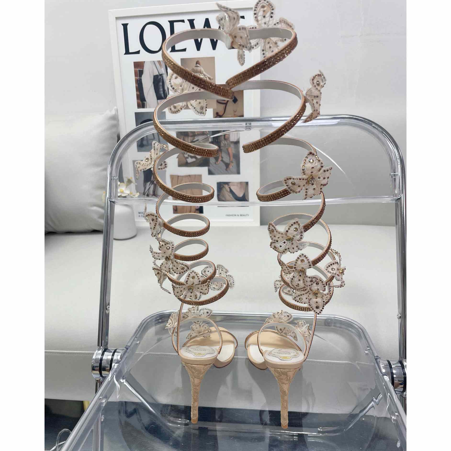 Rene Caovilla Gold Sandals With Flowers Floriane - 