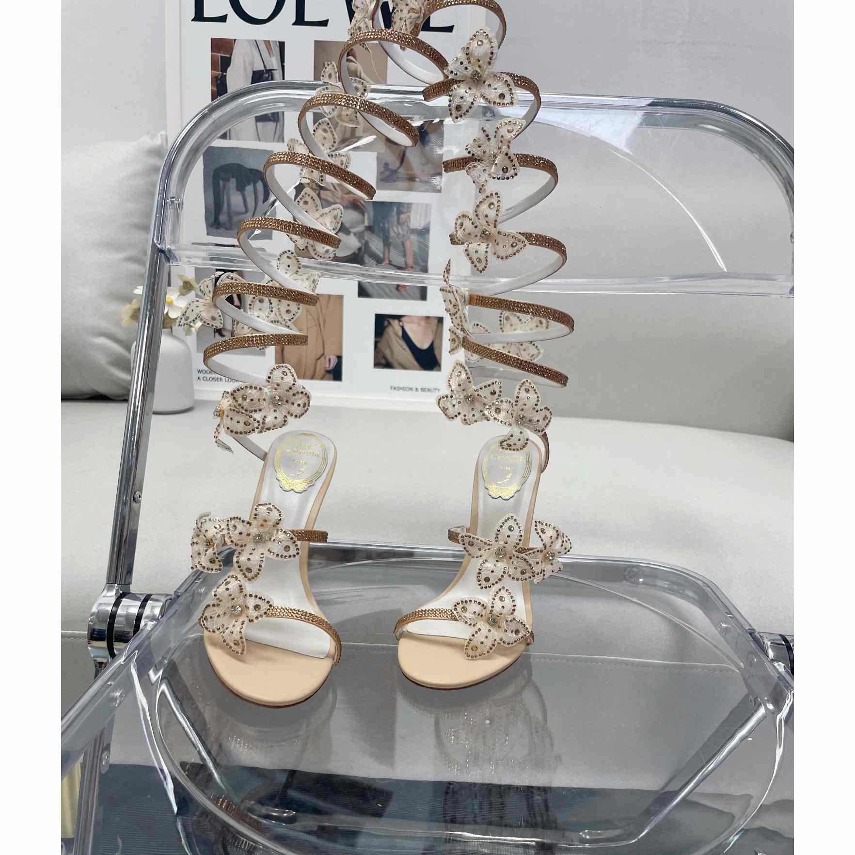 Rene Caovilla Gold Sandals With Flowers Floriane - 