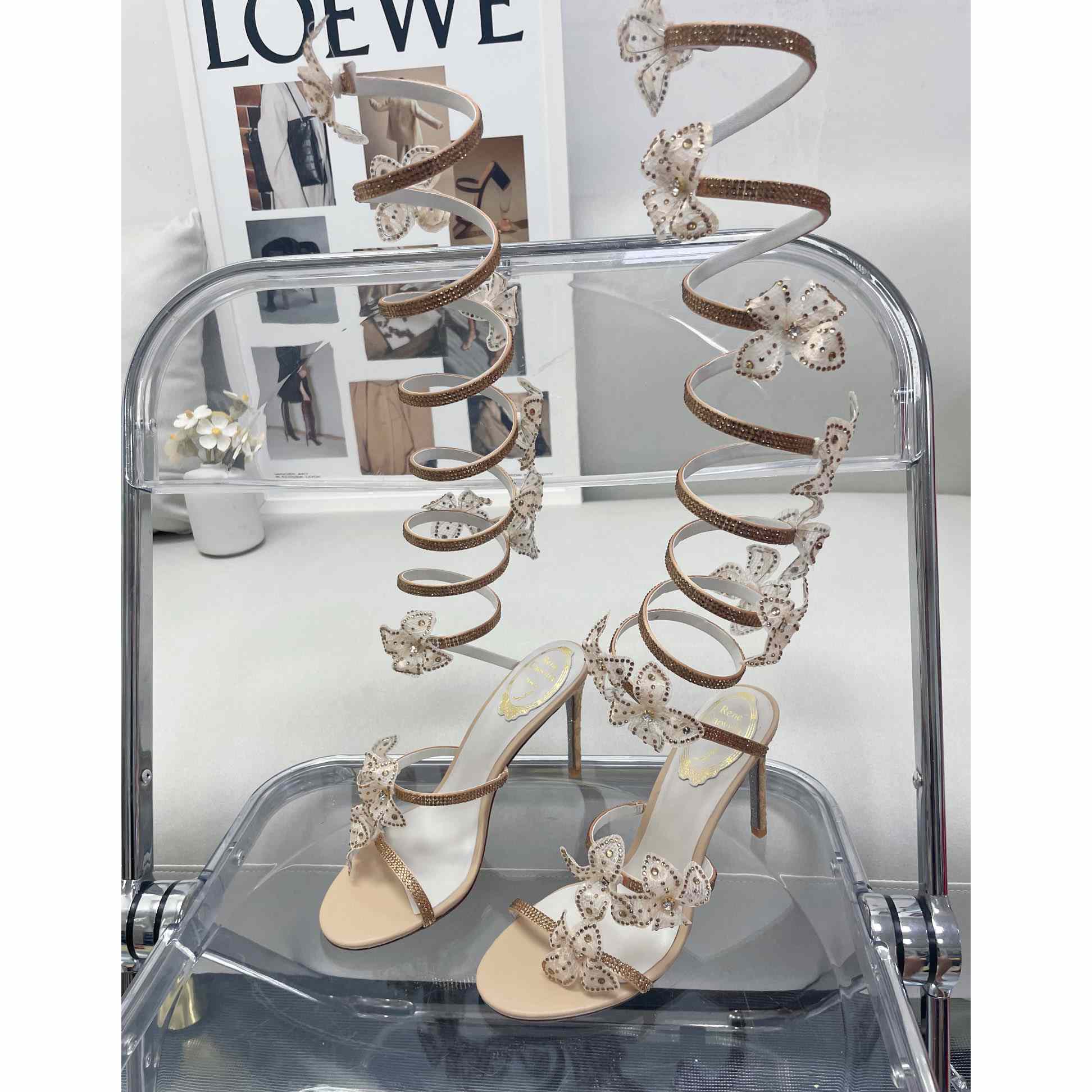 Rene Caovilla Gold Sandals With Flowers Floriane - 