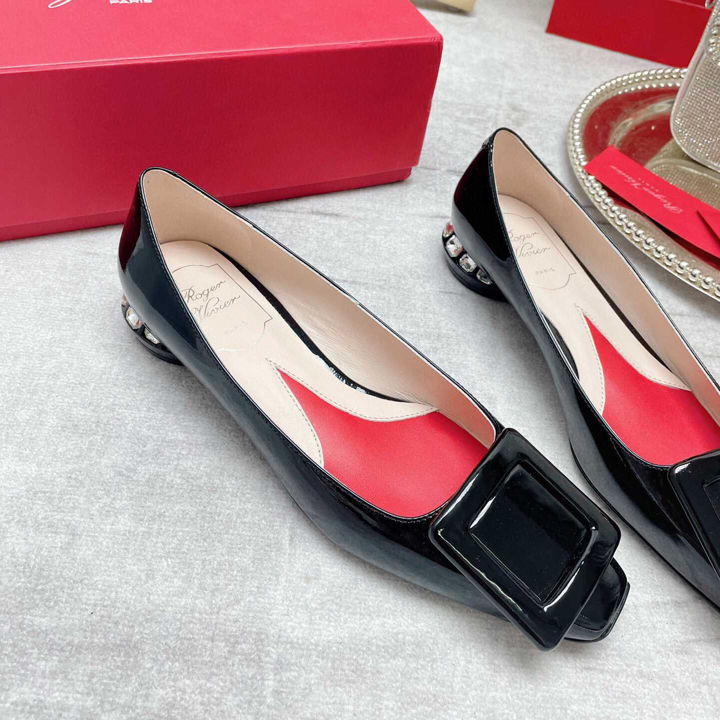 Roger Vivier Strass Heel Covered Buckle Ballerinas In Patent Leather - 