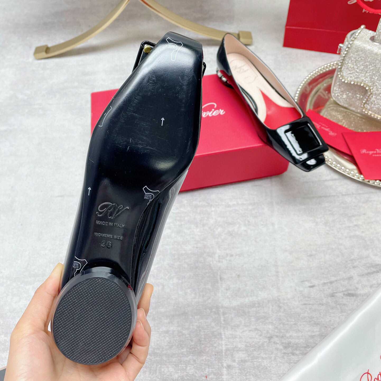 Roger Vivier Strass Heel Covered Buckle Ballerinas In Patent Leather - 
