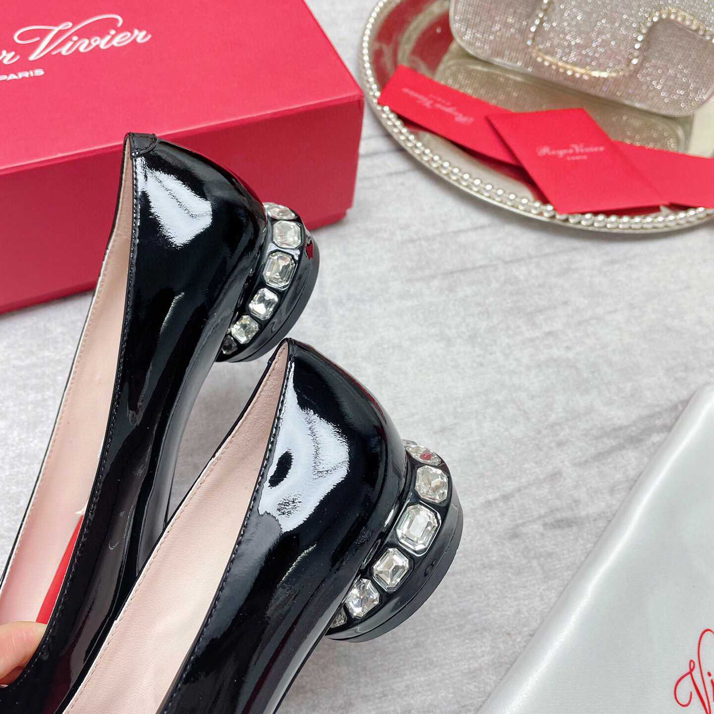 Roger Vivier Strass Heel Covered Buckle Ballerinas In Patent Leather - 