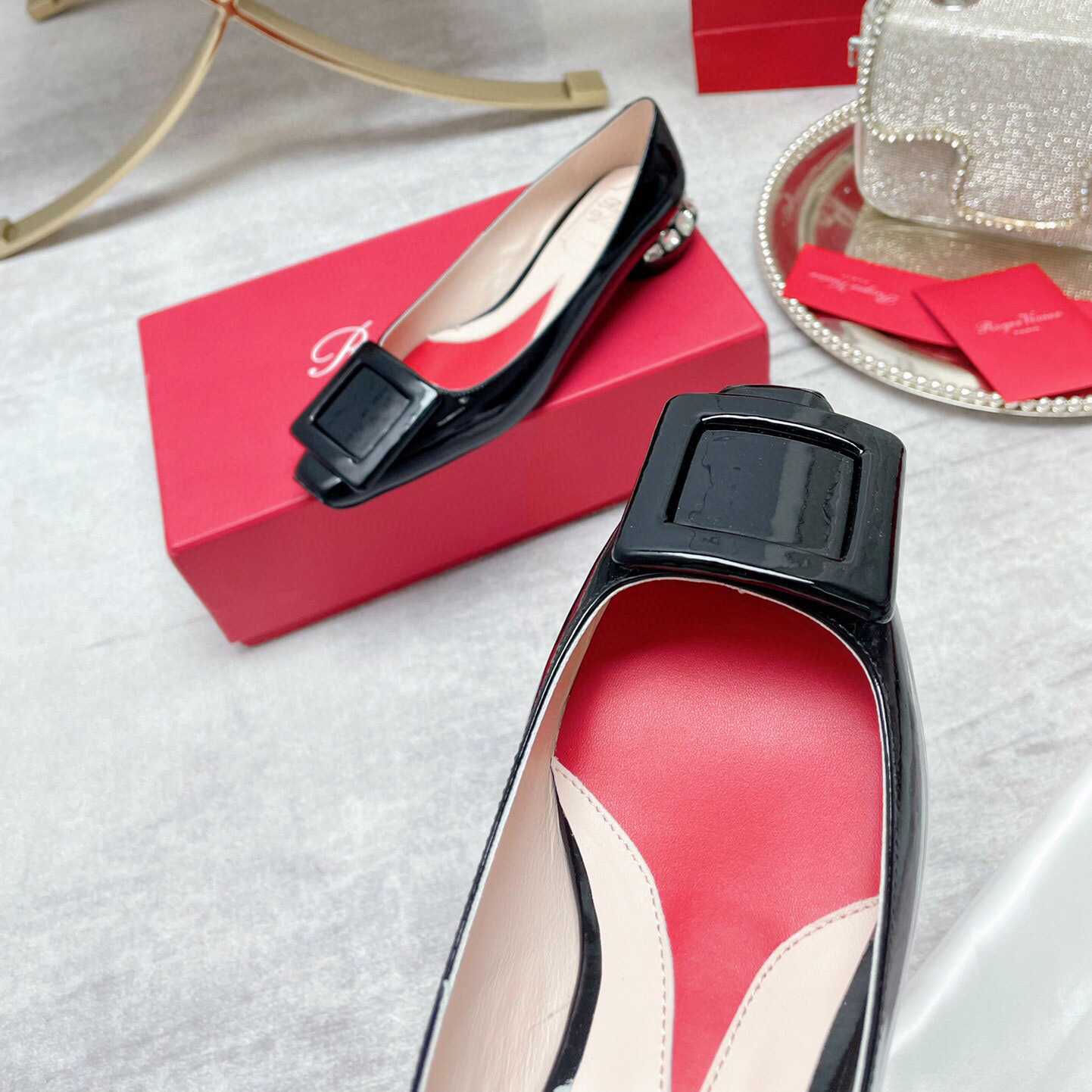 Roger Vivier Strass Heel Covered Buckle Ballerinas In Patent Leather - 