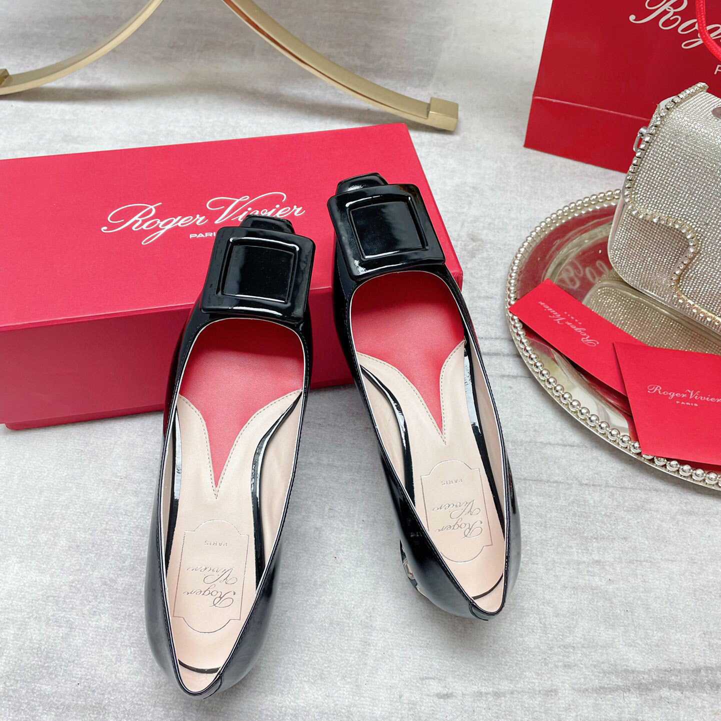 Roger Vivier Strass Heel Covered Buckle Ballerinas In Patent Leather - 