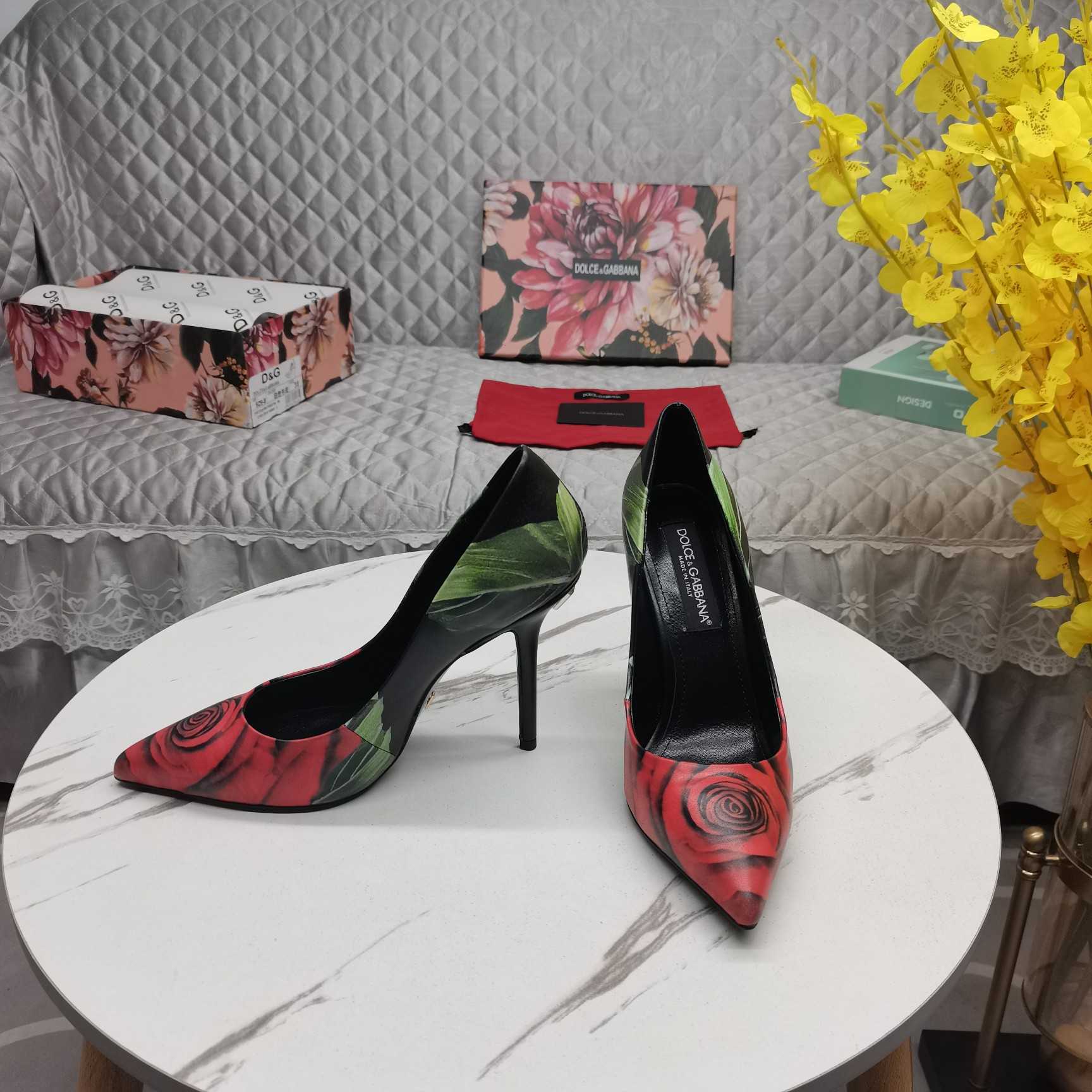 Dolce & Gabbana Rose-print Jersey Pumps - 
