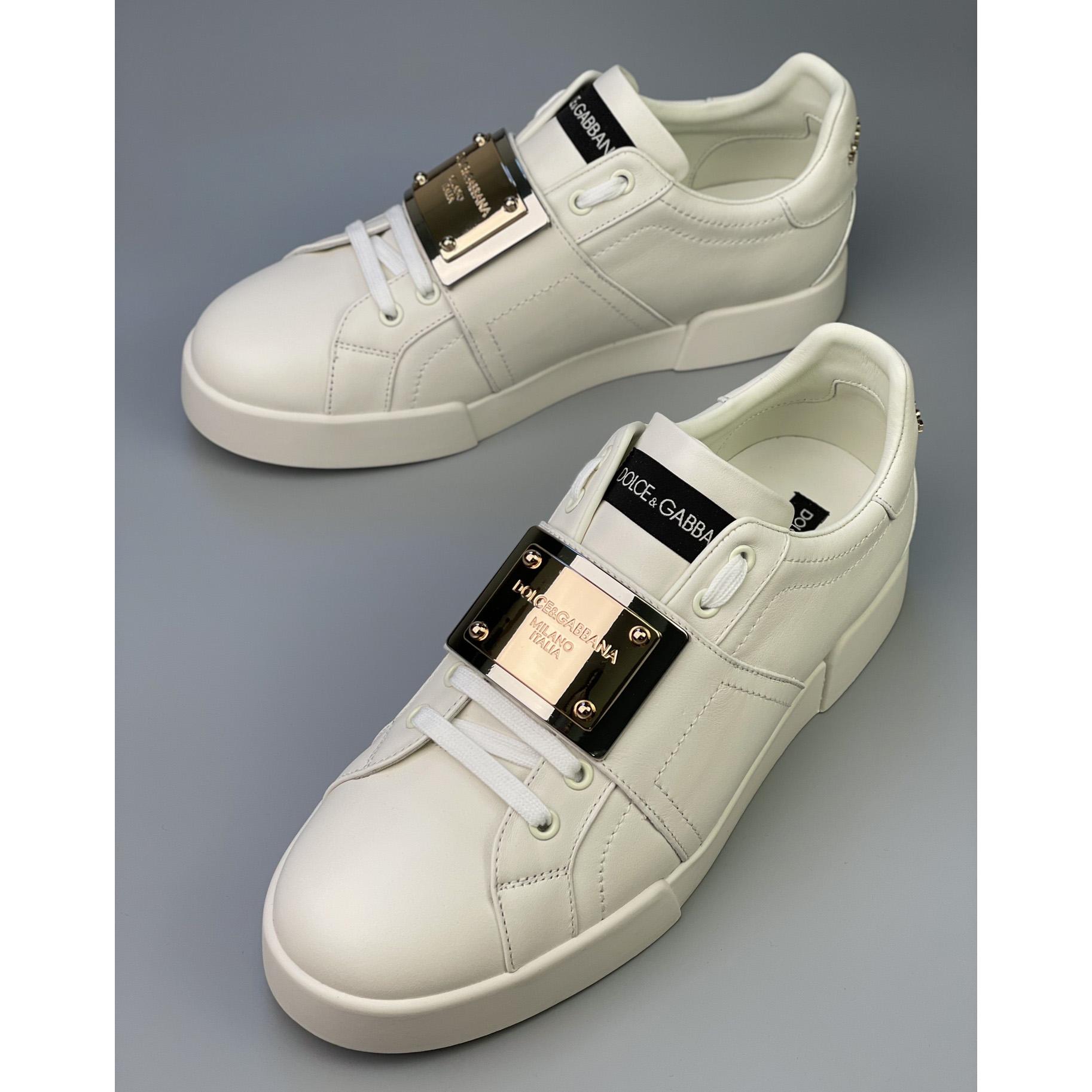 Dolce & Gabbana Calfskin Portofino Sneakers With Branded Tag - DesignerGu