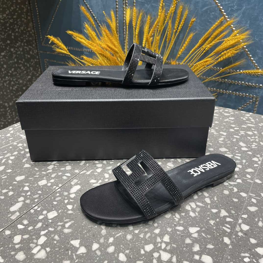 Versace Greca Maze Crystal Flat Sandals - 