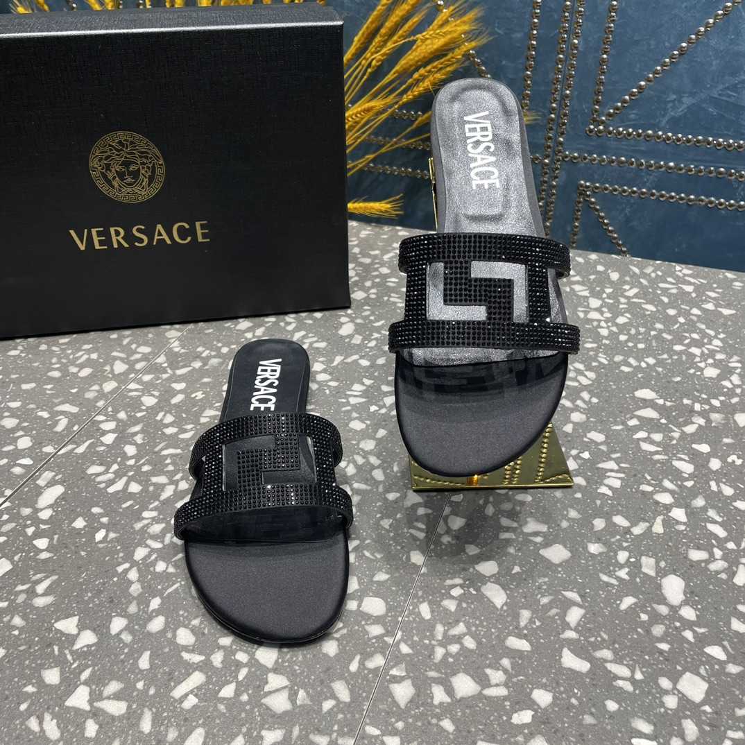 Versace Greca Maze Crystal Flat Sandals - 