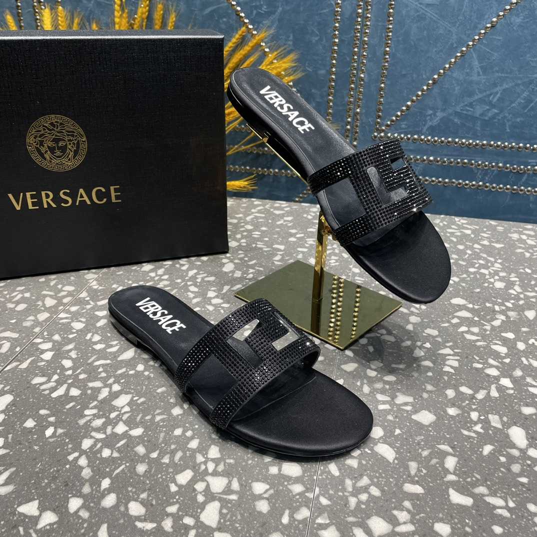 Versace Greca Maze Crystal Flat Sandals - 