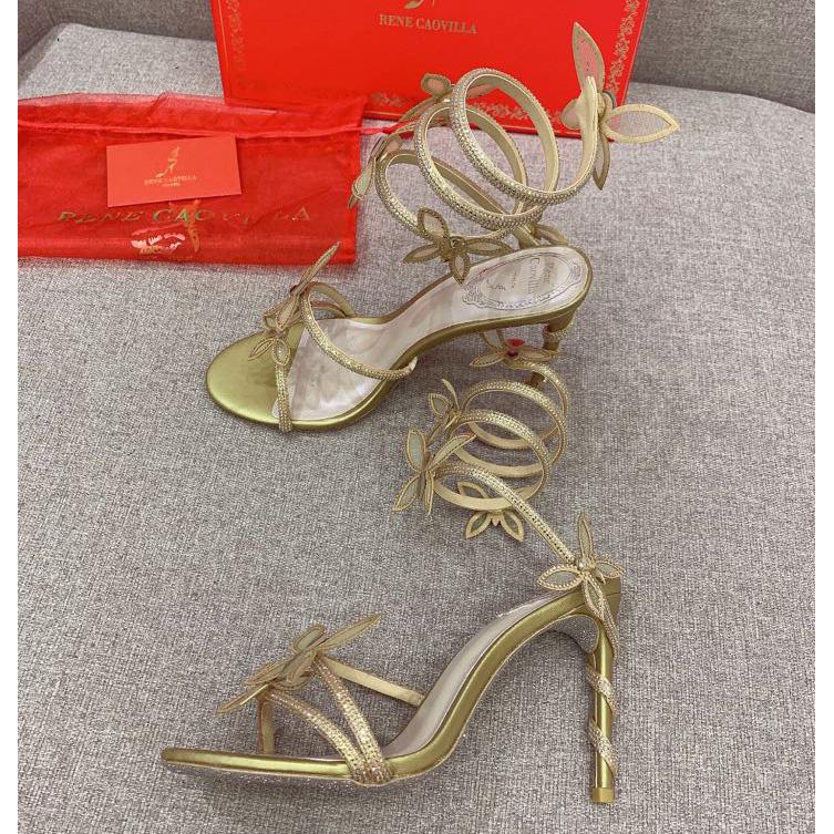 Rene Caovilla Margot Crystal Gold Butterfly Sandal   95 - 