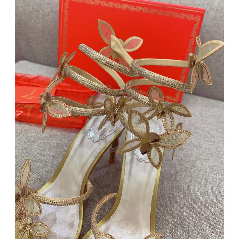 Rene Caovilla Margot Crystal Gold Butterfly Sandal   95 - 