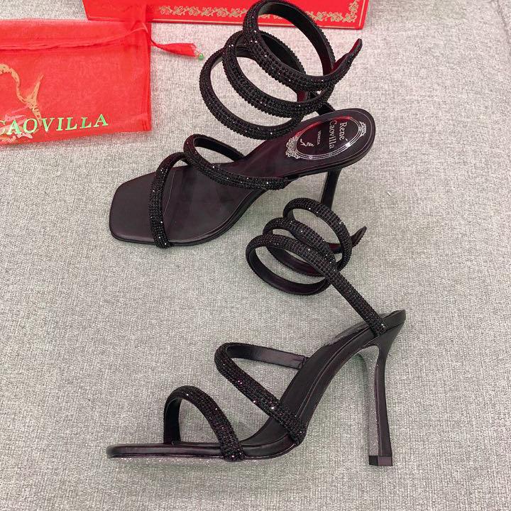 Rene Caovilla Cleo Black Sandal 105 Crystal - DesignerGu