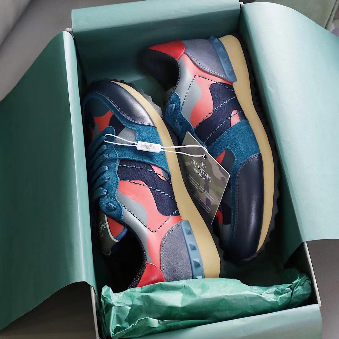 Valenti Multicolor Suede,Canvas and Leather Rockrunner Camouflage Sneakers - DesignerGu