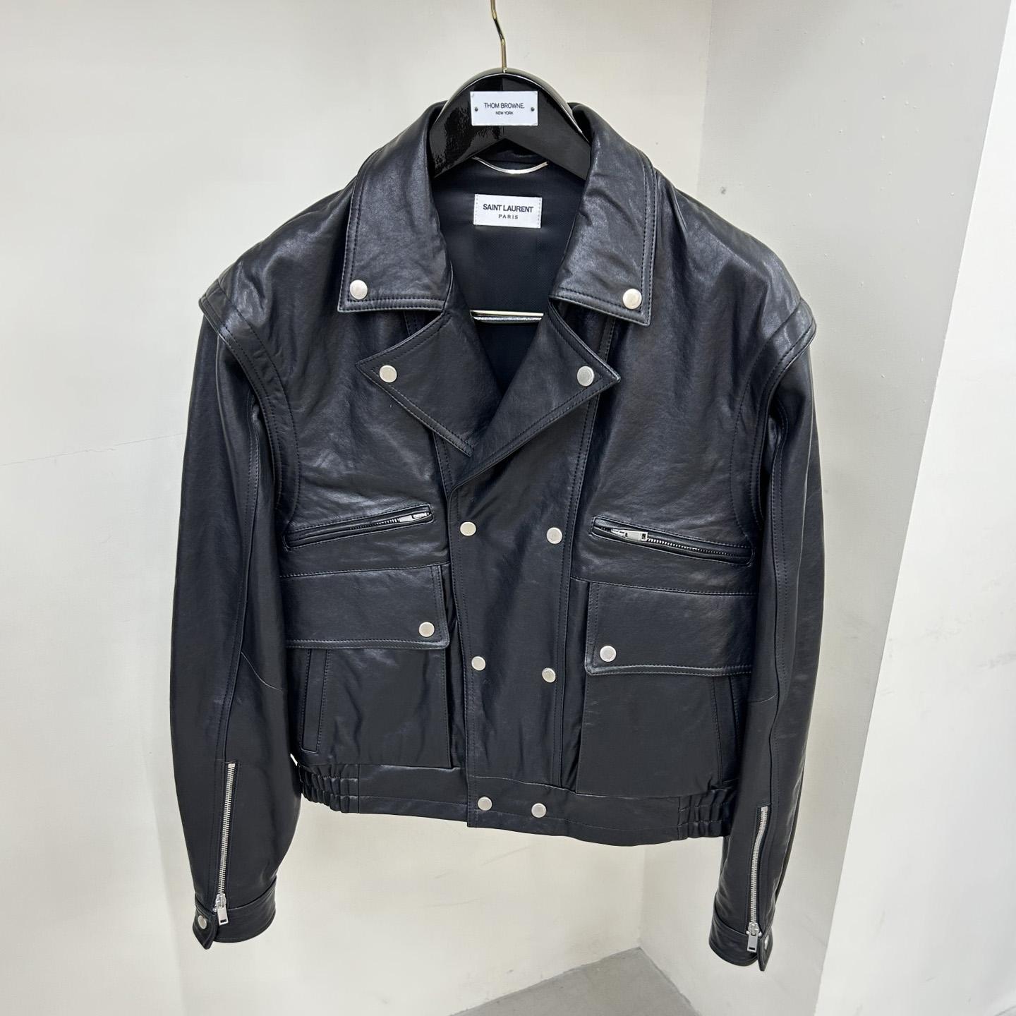 Saint Laurent Biker Jacket In Vintage Crinkled Lambskin - DesignerGu