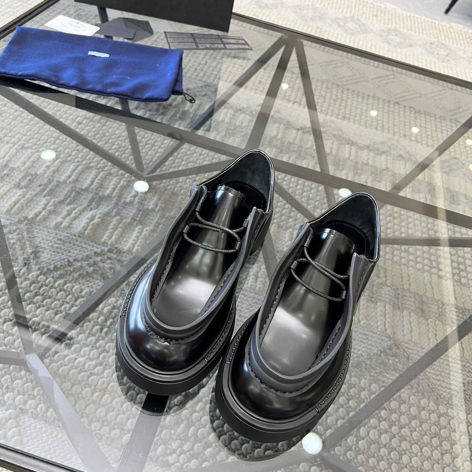 Prada Brushed Leather Lace-up Shoes - 