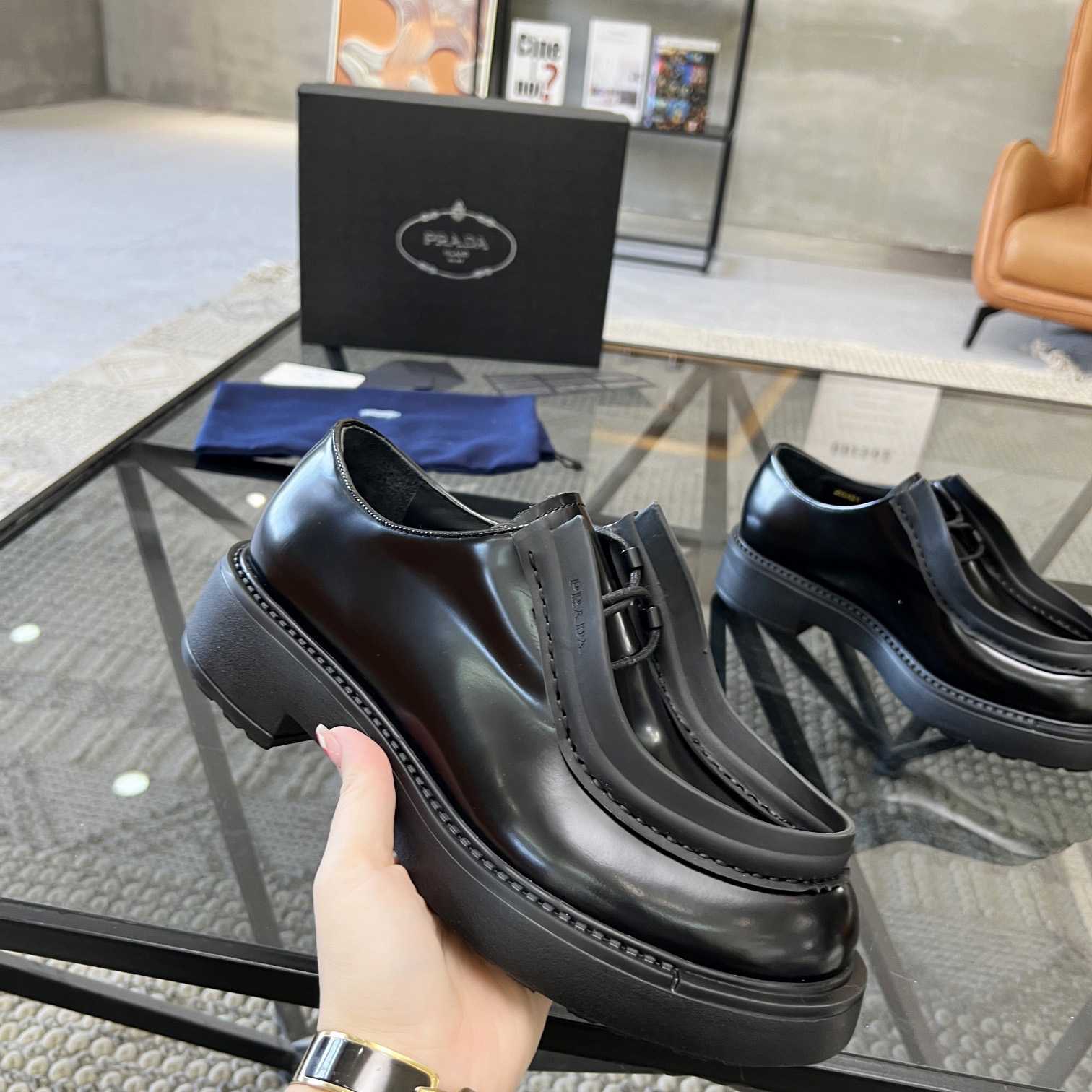Prada Brushed Leather Lace-up Shoes - 