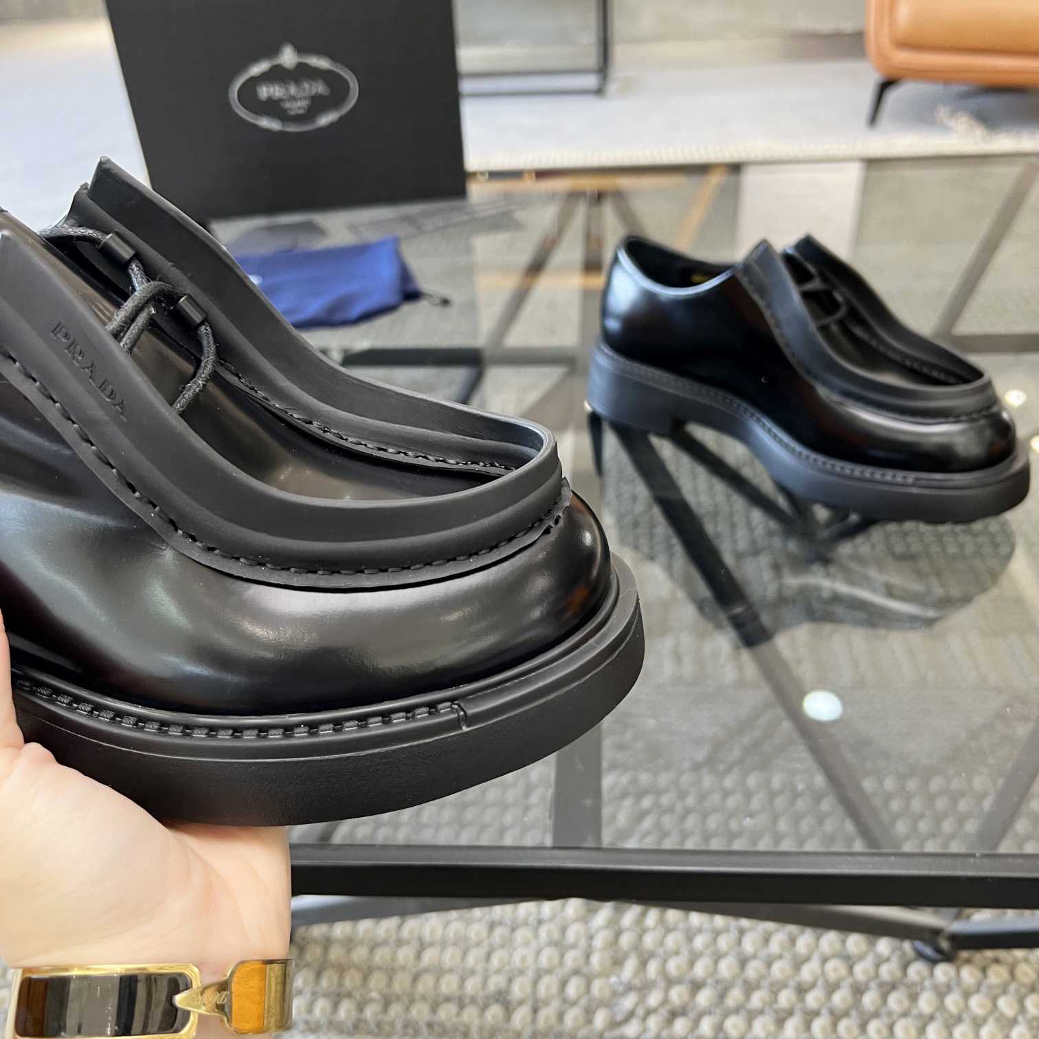 Prada Brushed Leather Lace-up Shoes - 