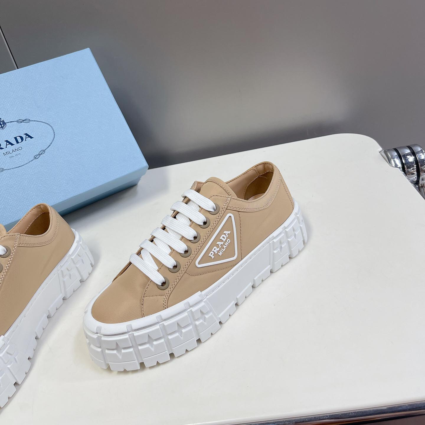 Prada Double Wheel Nylon Gabardine Sneakers - 