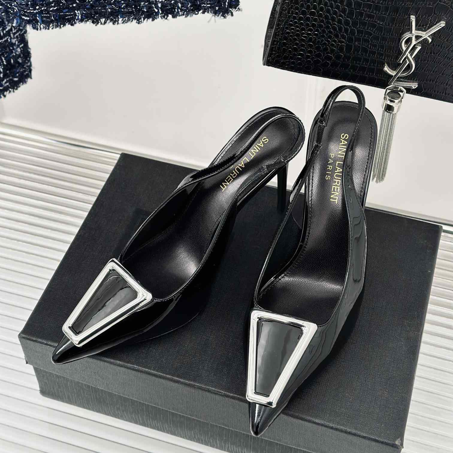 Saint Laurent Avenue Slingback Pumps In Patent Leather - 
