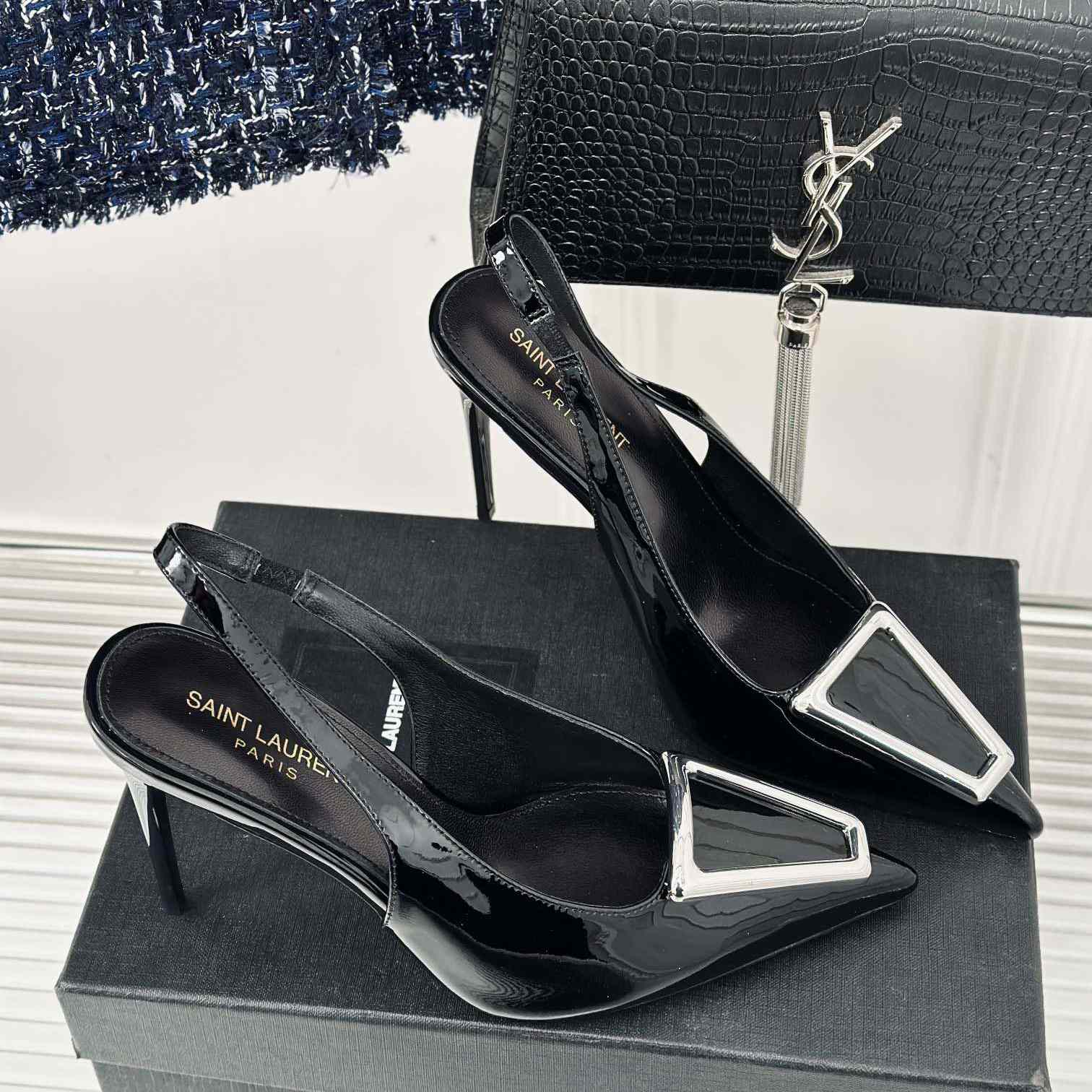 Saint Laurent Avenue Slingback Pumps In Patent Leather - 