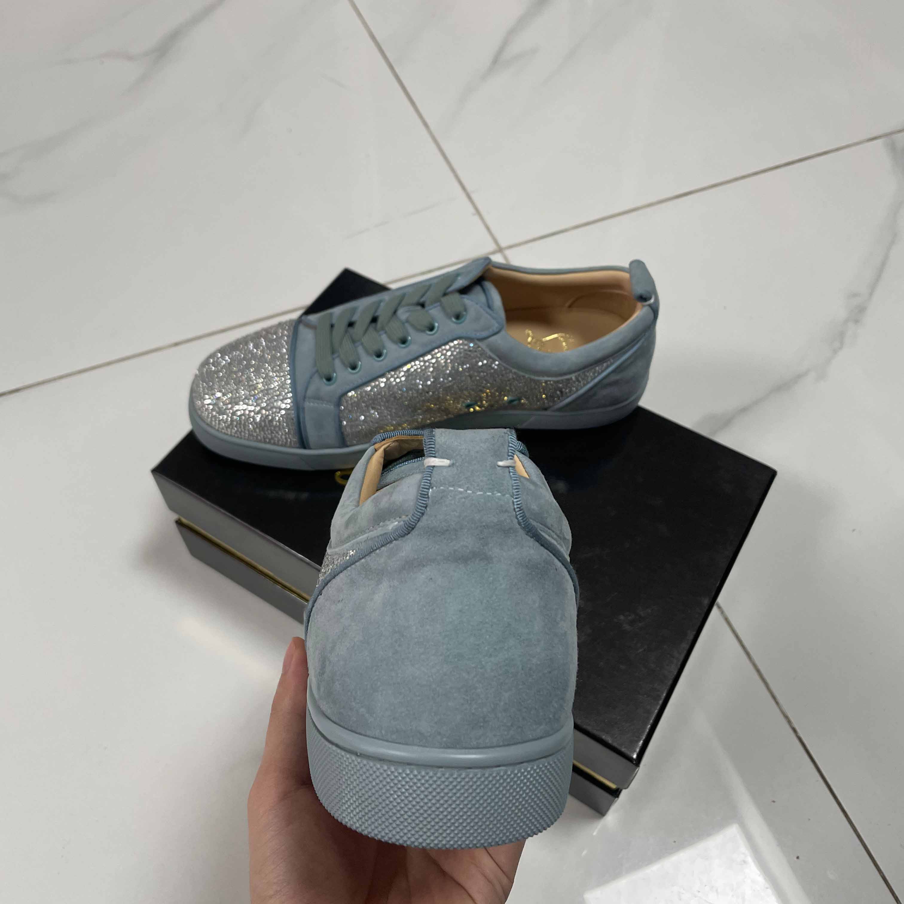 Christian Louboutin Men's Louis Junior Strass Rhinestone Suede Low-Top Sneakers - 