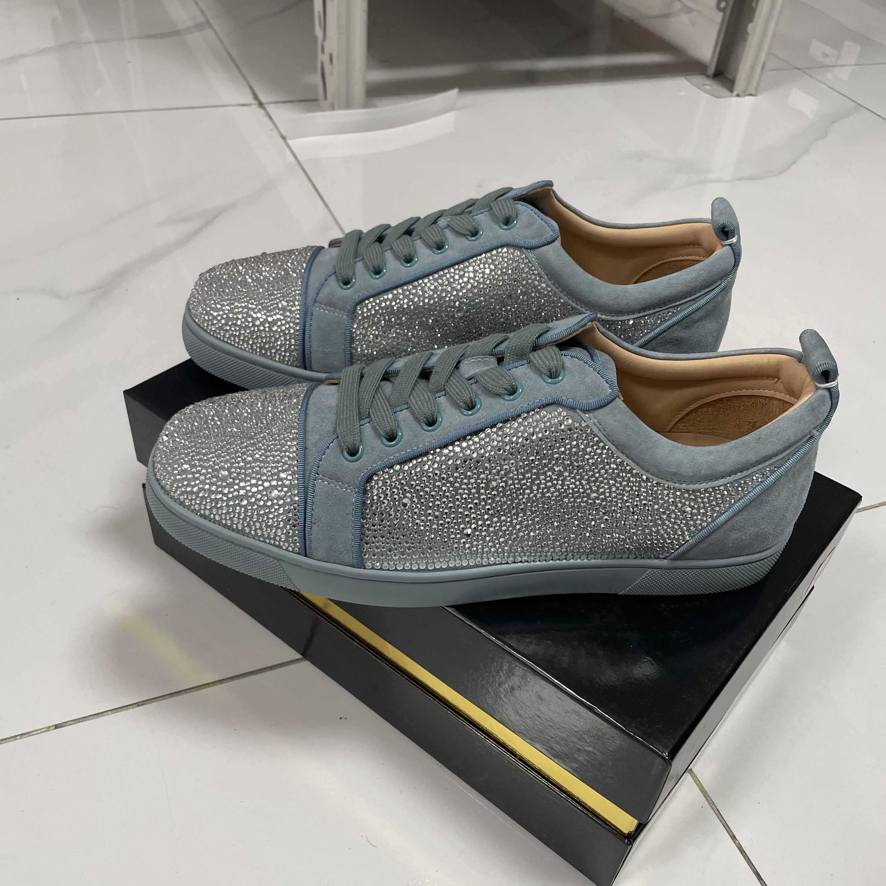 Christian Louboutin Men's Louis Junior Strass Rhinestone Suede Low-Top Sneakers - 