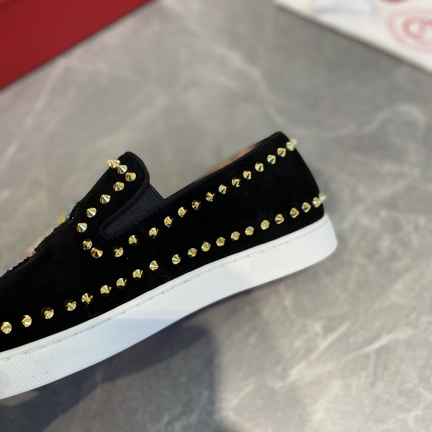 Christian Louboutin Studded Suede Spike Slip-On Sneakers - 
