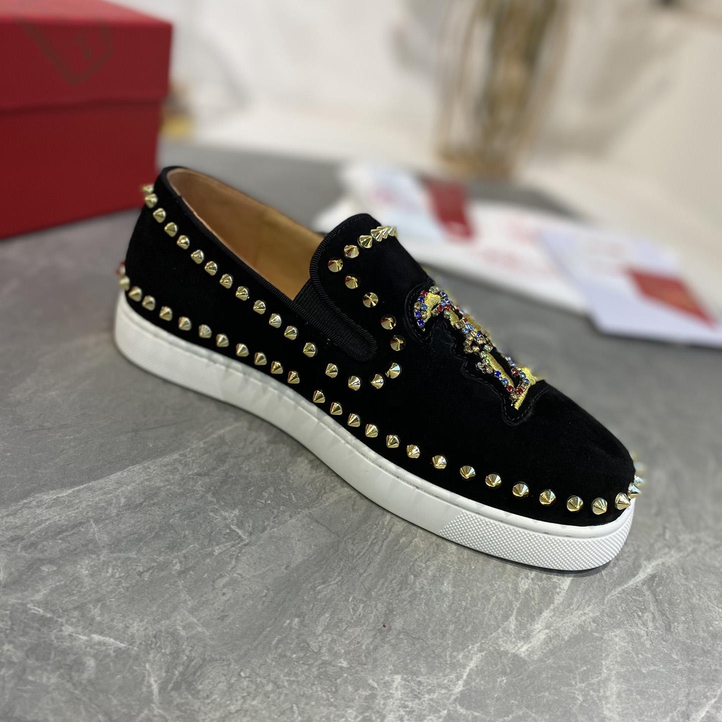 Christian Louboutin Studded Suede Spike Slip-On Sneakers - 