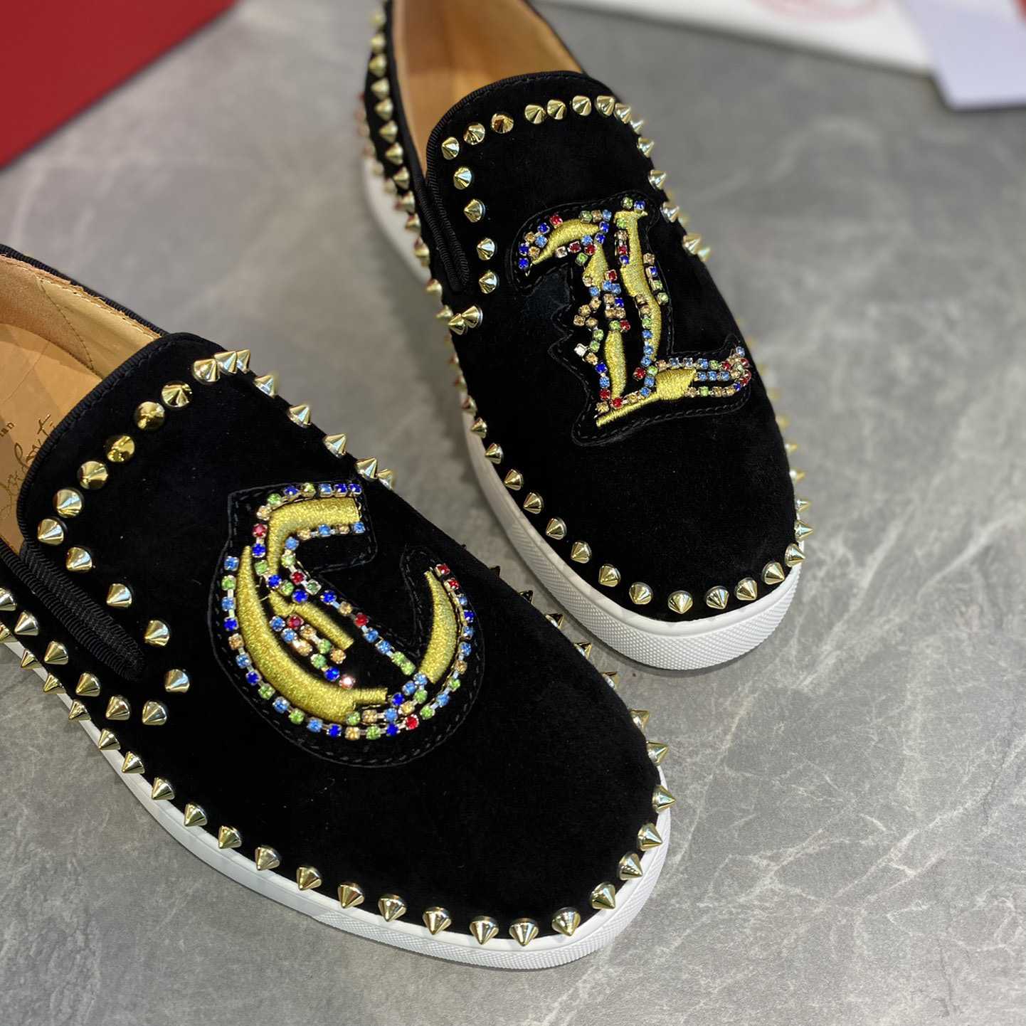 Christian Louboutin Studded Suede Spike Slip-On Sneakers - 