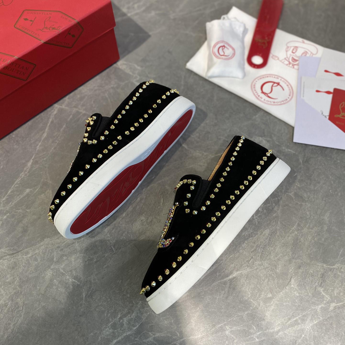Christian Louboutin Studded Suede Spike Slip-On Sneakers - 