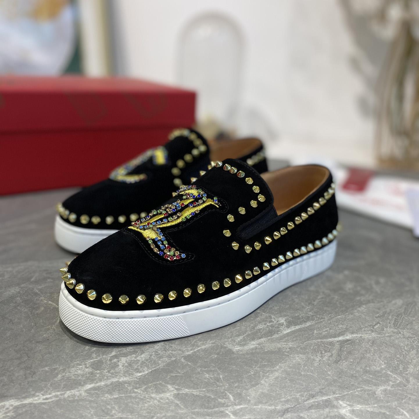 Christian Louboutin Studded Suede Spike Slip-On Sneakers - 