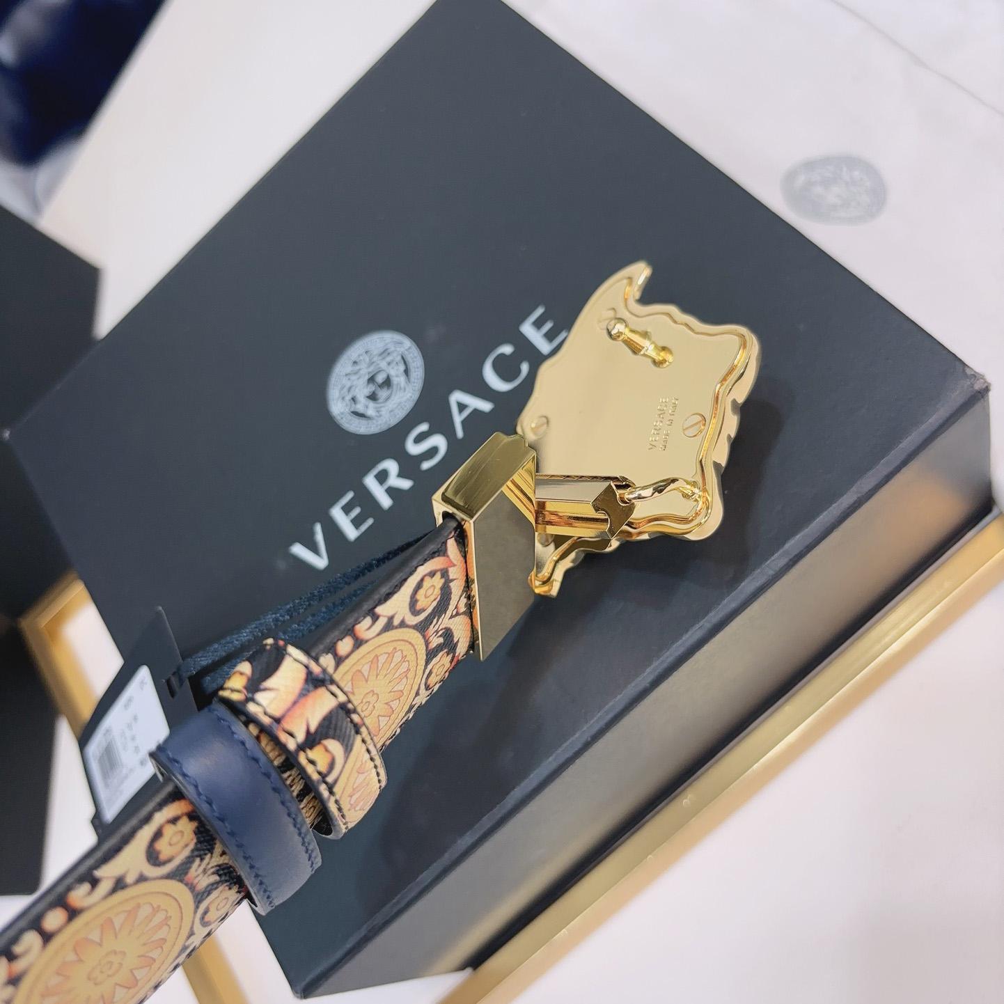 Versace La Medusa Logo-buckle Barocco-print Belt   40mm - 