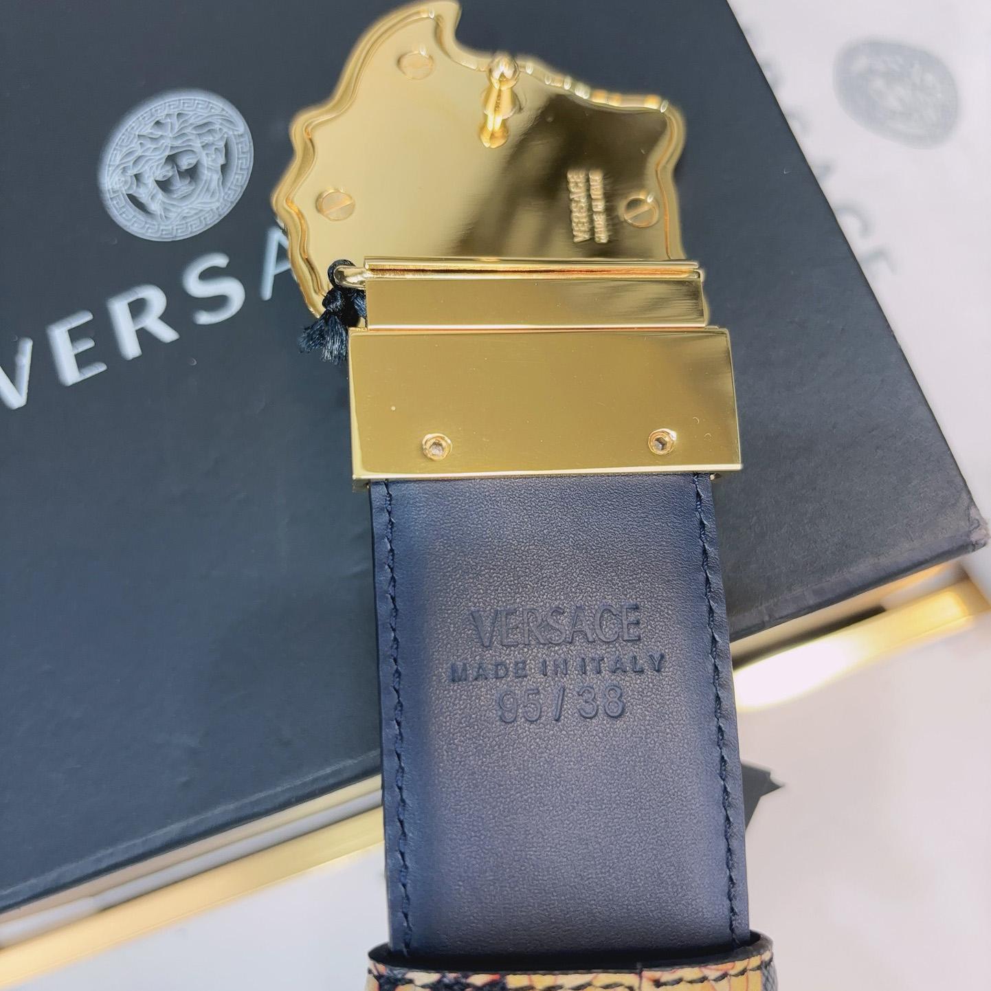 Versace La Medusa Logo-buckle Barocco-print Belt   40mm - 