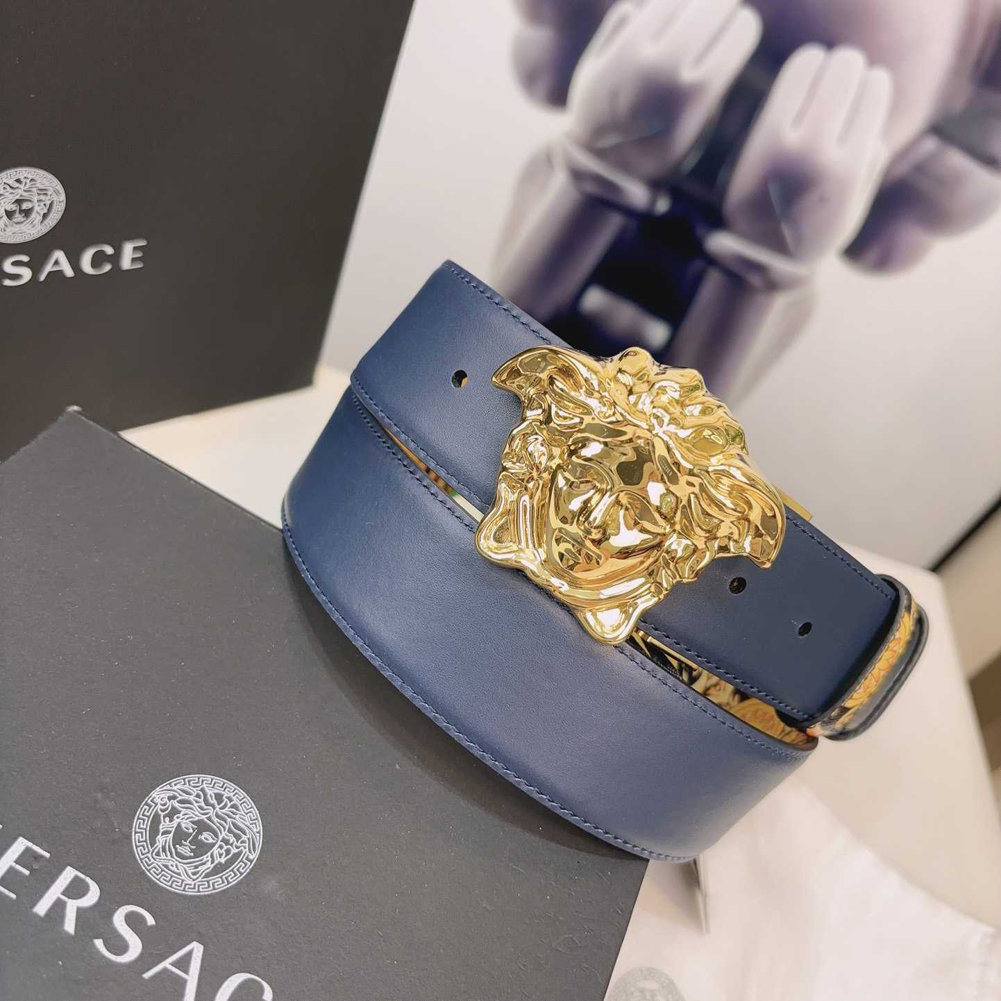 Versace La Medusa Logo-buckle Barocco-print Belt   40mm - 